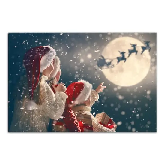 Magical Santa Sleigh Scene Canvas Wall Art {1}