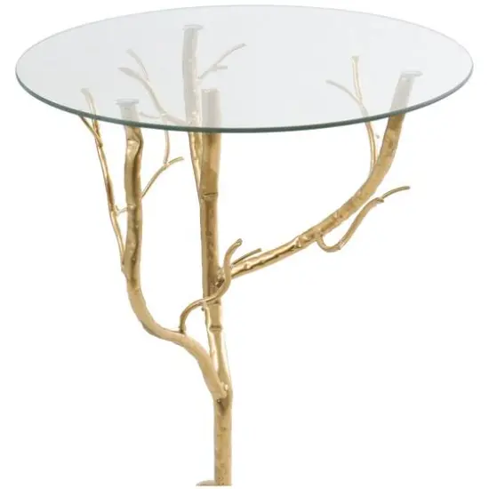 22" Metal Branch Accent Table with Glass Top Gold {4}