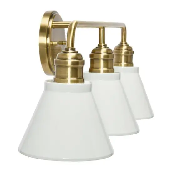 Hello Honey&reg; Robert Stevenson Lighting Josie Metal 3-Light Vanity with Shades White/Antique Brass {6}