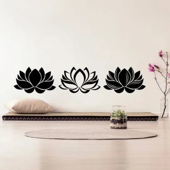RoomMates Black Line Art Lotus Peel & Stick Giant Wall Decal Set {4}