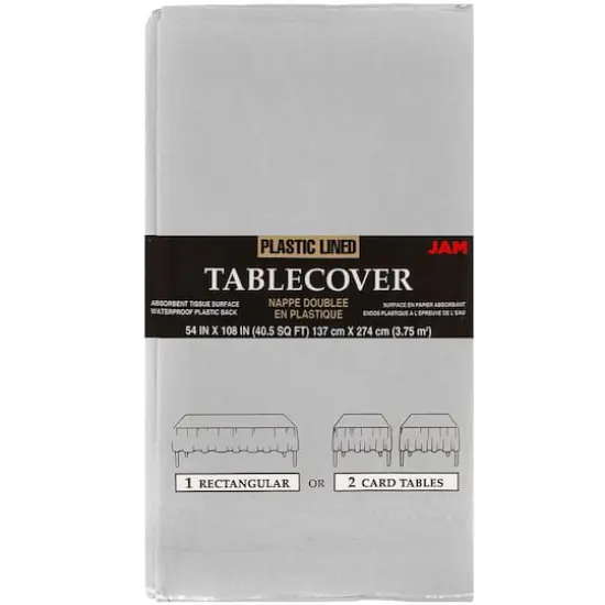 JAM Paper 108" Rectangular Plastic Lined Paper Table Cover Silver {1}