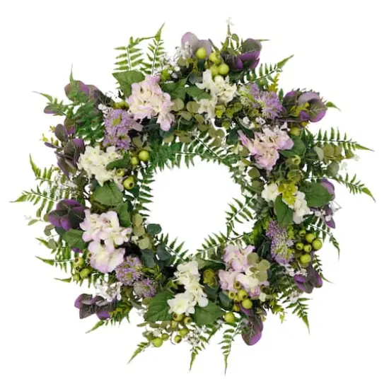 30'' Green and Purple Hydrangea Floral Spring Wreath {1}