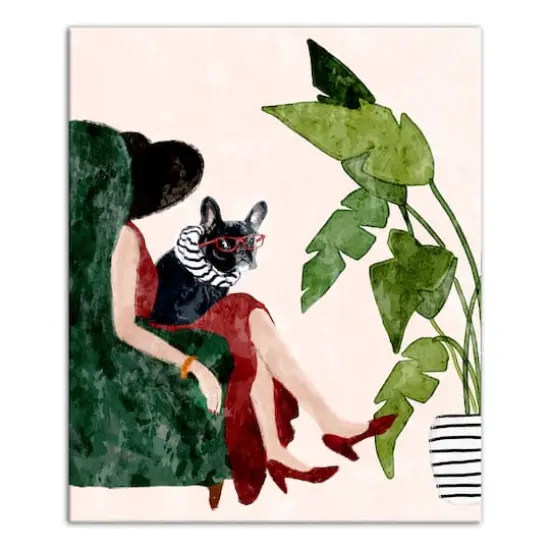 Sophisticated Dog & Woman 2 Canvas Wall Art {1}