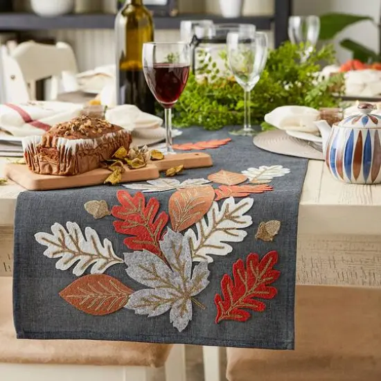 DII&reg; 108" Autumn Leaves Embroidered Table Runner {6}