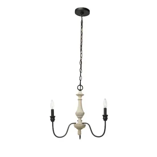 Hello Honey&reg; Robert Stevenson Lighting Magnolia 18.5" Matte Black 3-Light White Washed Wood and Metal Chandelier {9}