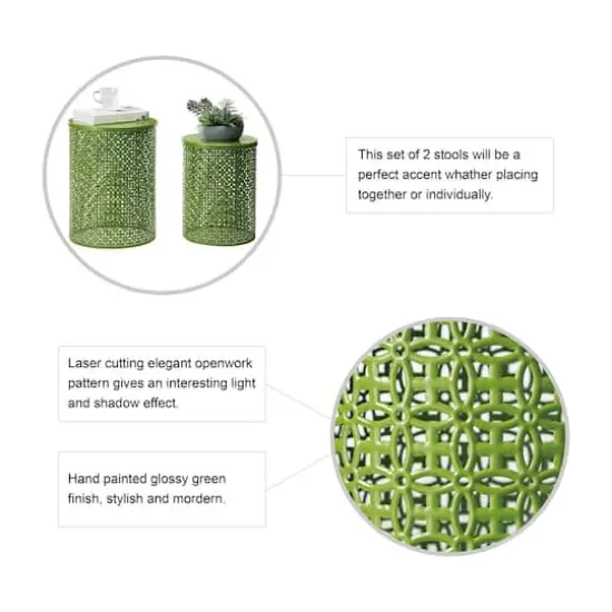 Glitzhome&reg; Multi-Functional Metal Accent Table Set Green {6}