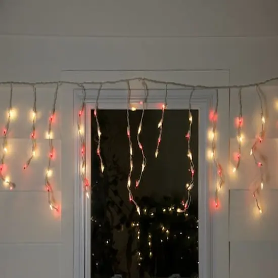 100ct. Mini Icicle Christmas Light Set With White Wire Red and White {4}