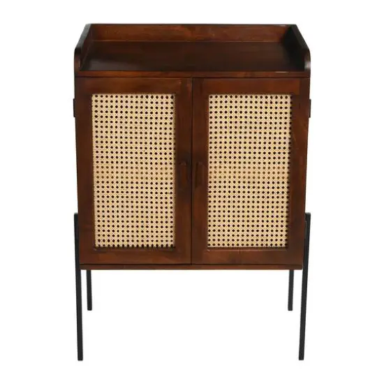 Hello Honey&reg; 36" Boho Solid Wood Bar Cabinet with Metal Legs and Woven Cane Doors Walnut {10}