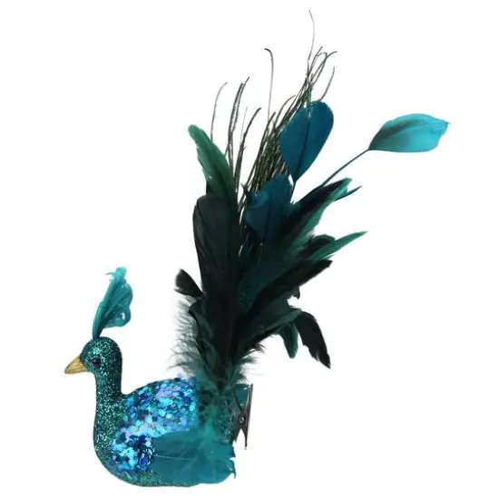 10" Turquoise Blue & Green Peacock Clip-On Ornament {7}