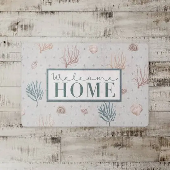 Welcome Home Multi Shell Plus Floor Mat Coral and Blue Plus on Blue {3}