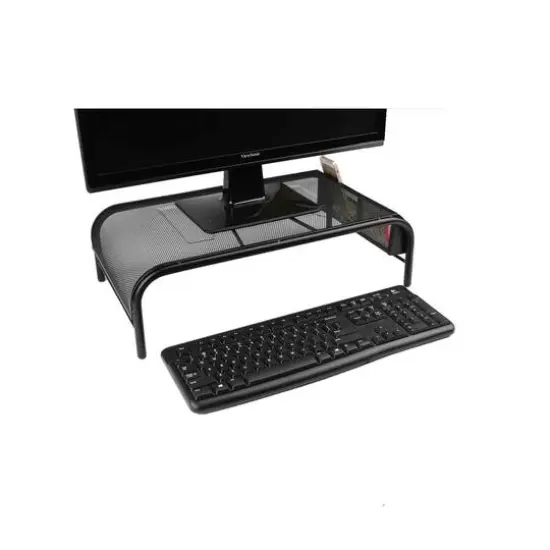 Mind Reader Black Metal Mesh Monitor Stand with Storage Compartments {7}