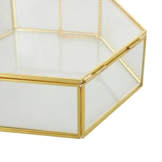 Clear & Gold Glass & Metal Hexagon Jewelry Box with Chain Accent Set {7}