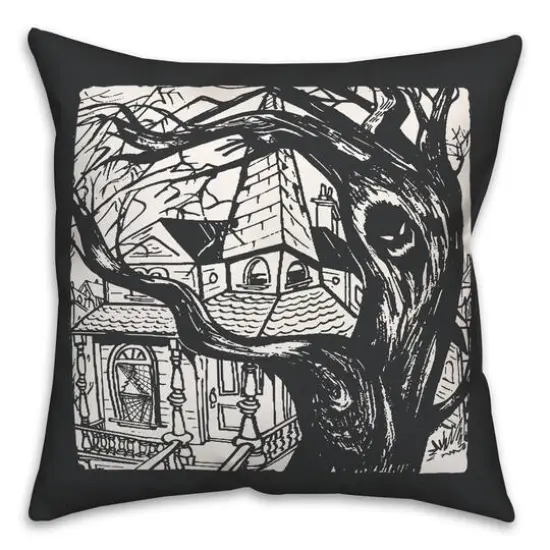 Haunted House Sketch Throw Pillow {1}