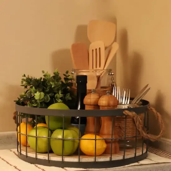 Wire Baskets with Wooden Base & Handles, 2ct. {5}