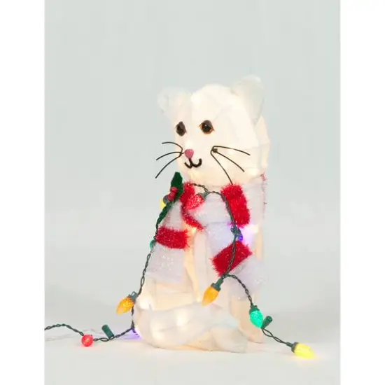 20" Plush Cat Sculpture with LED String Lights {3}