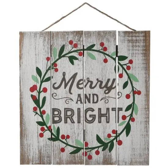 13" Merry & Bright Christmas Holiday Wall Sign {1}