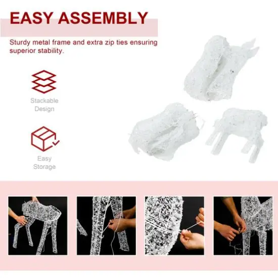 Glitzhome® Lighted Crystal White 3D Reindeer Outdoor Décor Set {9}