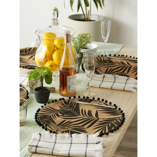 Black Fern Print On Natural Round Jute Placemat (Set of 6) {6}