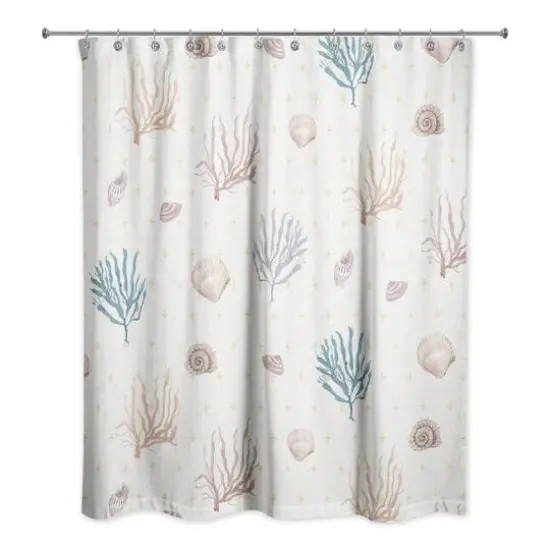 Multi Shell Coral Shower Curtain Coral/Yellow/White {3}