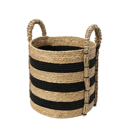 Household Essentials 20" Black & Natural Stripes Braided Basket with Handles {1}