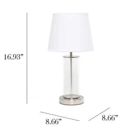 Simple Designs 17" Encased Metal & Clear Glass Table Lamp White/Brushed Nickel {4}