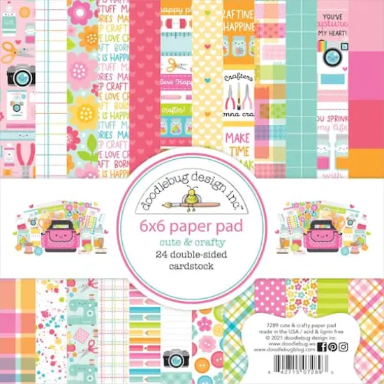Doodlebug Double-Sided Paper Pad 6" x 6" 24 ct. Cute & Crafty, 12 Designs/2 Each {1}