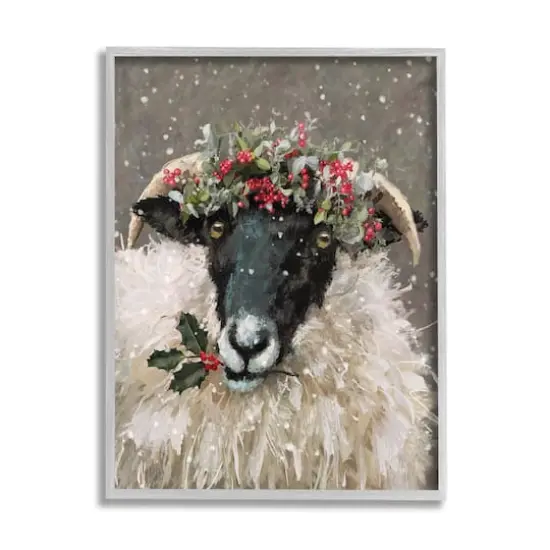 Stupell Industries Holiday Berries Farmhouse Sheep Framed Giclee Art Gray {1}