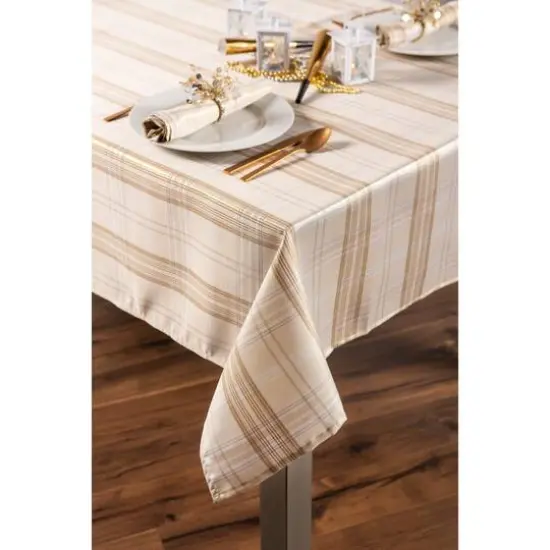 DII&reg; Cream Metallic Plaid Tablecloth {3}