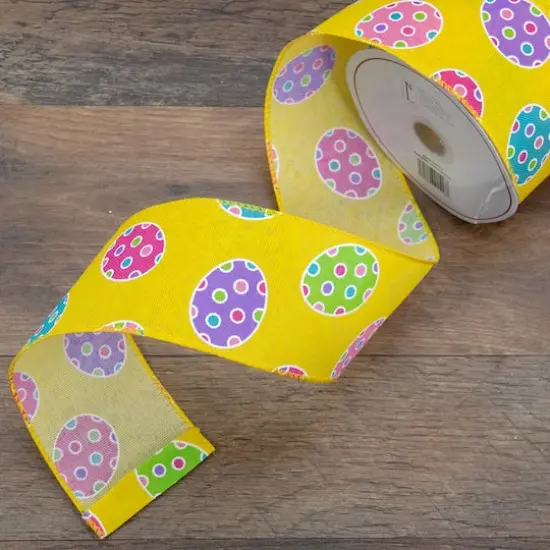 2.5" x 10yd. Yellow Easter Egg Design Wired Spring Craft Ribbon {3}