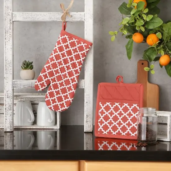DII&reg; Lattice Oven Mitt & Potholder Set Vintage Red {4}