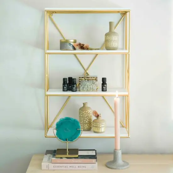 Hello Honey&reg; 24" Wood & Gold Rectangle Wall Shelf White/Gold {3}
