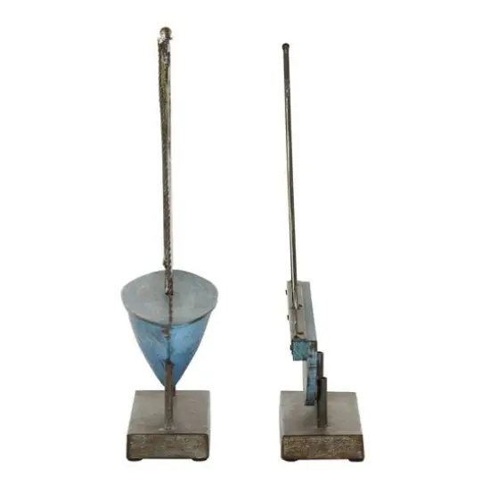 Set of 2 Blue Metal Coastal Sail Boat Sculpture, 17", 16" {4}