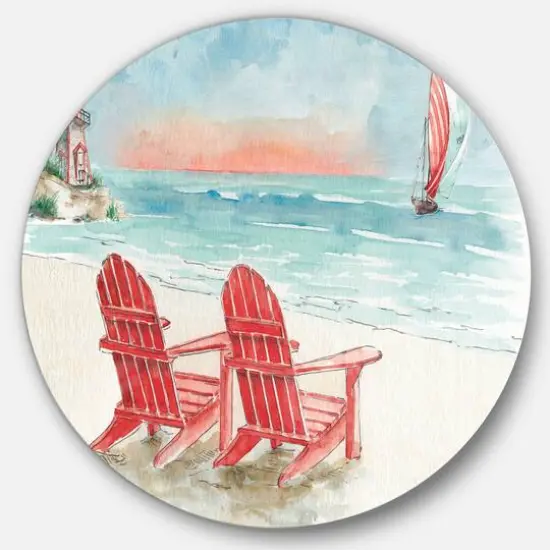 Designart - Coastal Chair Relax Beach II - Nautical & Coastal Metal Circle Wall Art {2}
