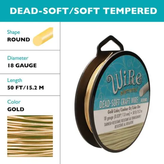 The Beadsmith&reg; Wire Elements&trade; 18 Gauge Tarnish Resistant Soft Temper Wire, 50ft. Gold {6}
