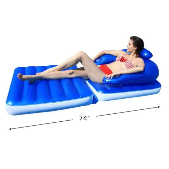 74" Blue Convertible Lounge Chair Inflatable Swimming Pool Float {4}