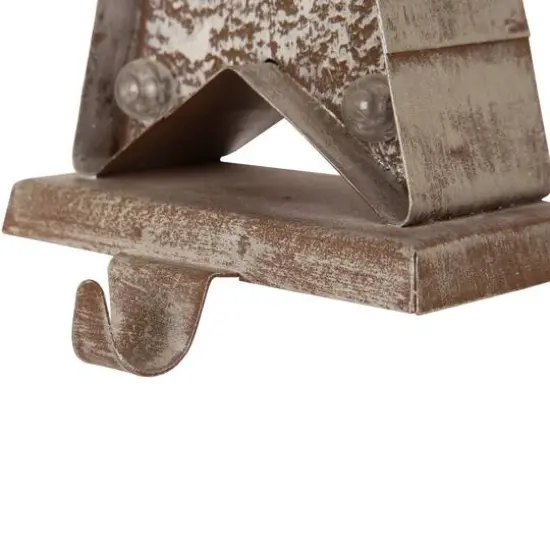 Glitzhome&reg; 8" Marquee LED Christmas Tree & Star Wooden & Metal Stocking Holder Set {7}