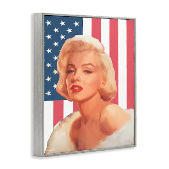 Stupell Industries Vintage Americana Icon Marilyn over US Flag Framed Giclee Art Gray {4}