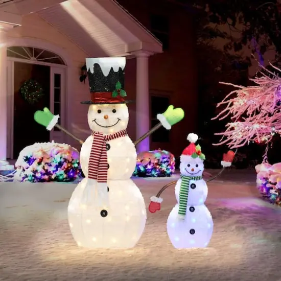 2-Piece Pre-Lit Blue And White Outdoor Snowmen Set {3}