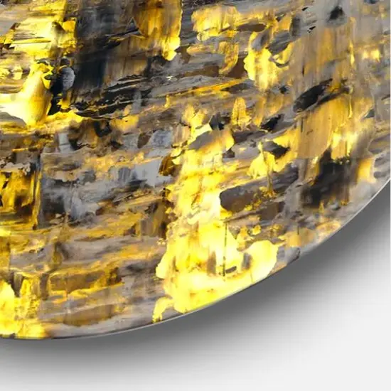 Designart - Yellow Meets Grey Abstract Art II - Modern Metal Circle Wall Art {4}