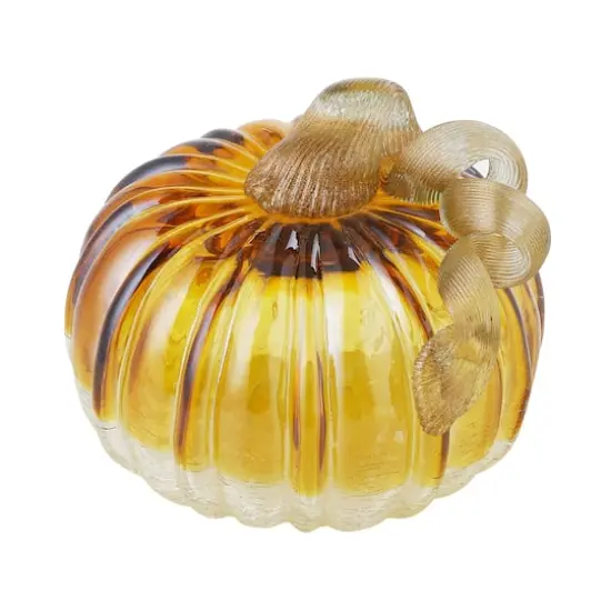 Glitzhome&reg; Crackle Glass Short Pumpkin, Amber {8}