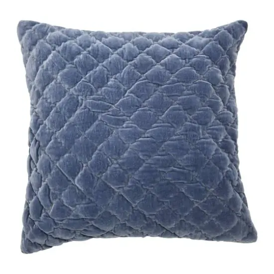 Hello Honey&reg; 20'' Blue Square Quilted Velvet Pillow Cover {1}