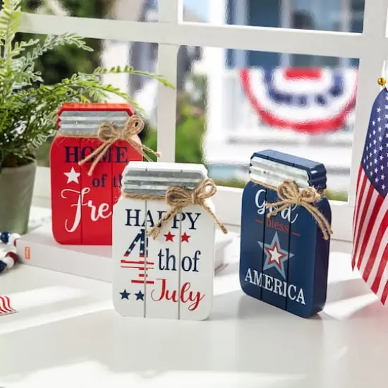 Glitzhome® 7" Patriotic Americana Mason Jar Tabletop Jar Décor Set {5}