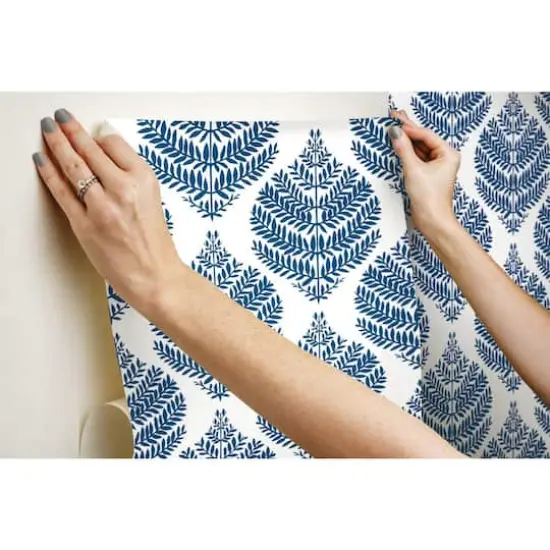 RoomMates Hygge Fern Damask Peel & Stick Wallpaper Blue and White {9}
