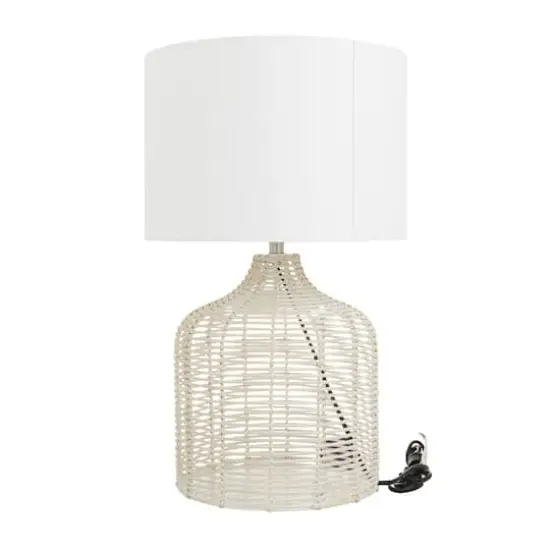 Beige Linen Coastal Table Lamp, 25" x 15" x 15" {3}