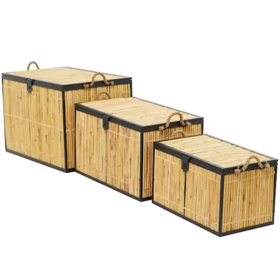 Light Brown Rattan Handmade Nesting Trunk Set of 3 25", 21", 18" {3}