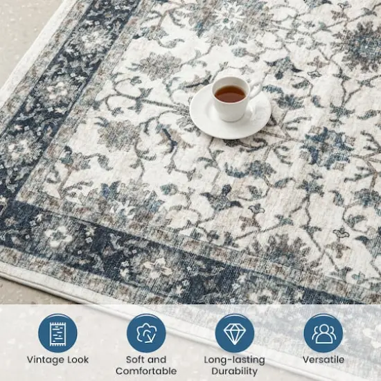 Glitzhome&reg; Ivory & Blue Oriental Area Rug {6}