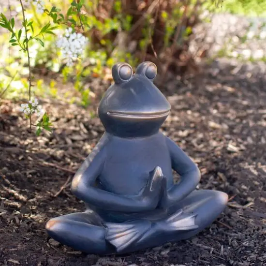 11" Yoga Frog in Sukhasana Position Outdoor Garden Statue {3}