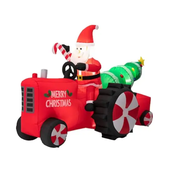 Glitzhome&reg; 11ft. Lighted Inflatable Santa on Tractor D&eacute;cor {10}