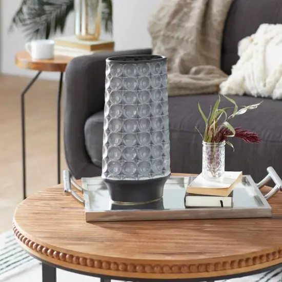 14" Silver Stoneware Vintage Vase {5}