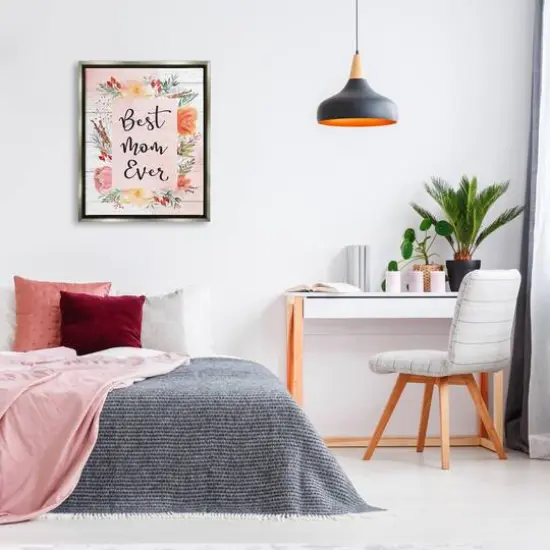 Stupell Industries Best Mom Ever Floral Mother's Day Floater Framed Art Gray {3}